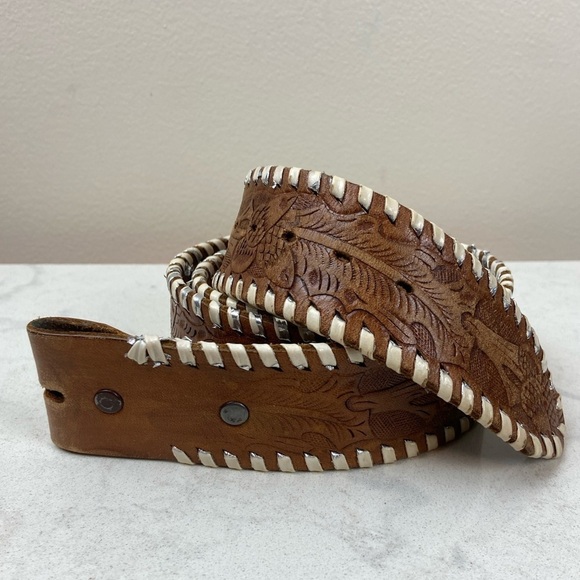 Vintage Tooled Leather Acorn and Leaf Belt - Picture 1 of 8
